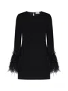P.a.r.o.s.h Parosh Feather Trim Mini Dress With Elegant Silhouette And Keyhole Detail In Nero