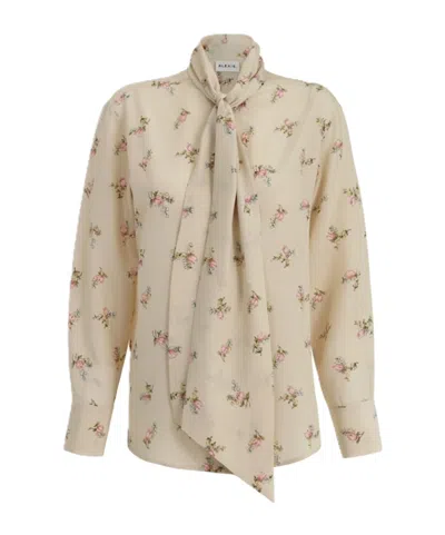 P.a.r.o.s.h Floral-print Pussy-bow Shirt In Neutral