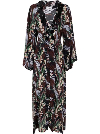 P.a.r.o.s.h Printed Maxi Dress In Black Multi