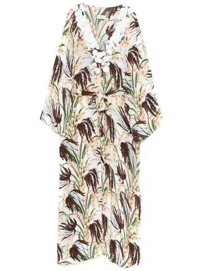 P.a.r.o.s.h Printed Maxi Dress In White