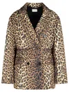 P.a.r.o.s.h Leopard Print Double-breasted Jacket With Belted Waist In Brown