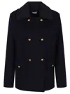 P.a.r.o.s.h Parosh Pure Wool Blazer With Gold Button Accents And Ribbed Knit Collar In Black