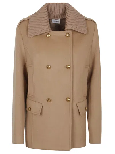P.A.R.O.S.H PURE WOOL JACKET WITH GOLD BUTTON CLOSURE AND RIBBED KNIT COLLAR