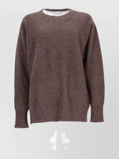 P.a.r.o.s.h Raccoon Fur Top Crew Neck Long Sleeves In Brown