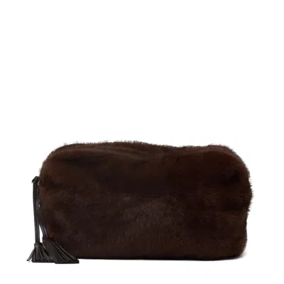 P.a.r.o.s.h Rectangular Faux Fur Zip Clutch In Black
