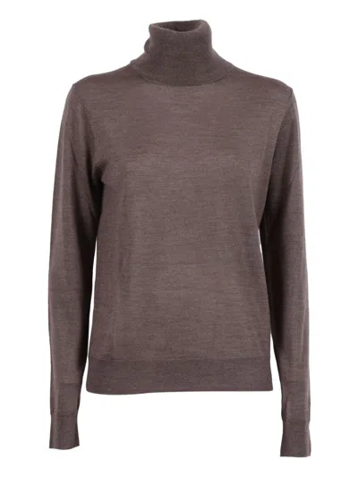 P.A.R.O.S.H REFINED BROWN TURTLENECK SWEATER WITH LIGHTWEIGHT KNIT AND RIBBED CUFFS