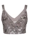 P.a.r.o.s.h Grey Sleeveless Crop Top With Straps In Sequined Fabric Woman