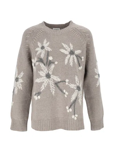 P.a.r.o.s.h Relaxed Fit Cashmere Sweater With Floral Embroidery In Grey
