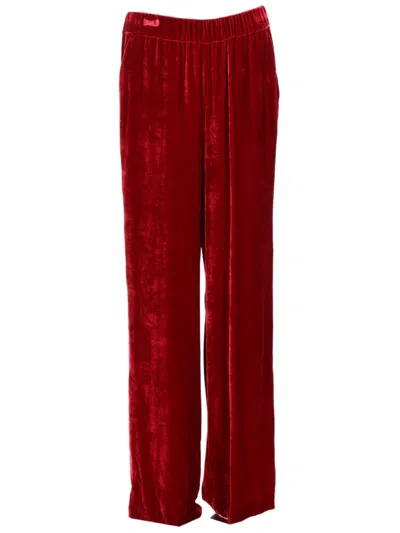 P.a.r.o.s.h Relaxed Fit Straight Leg Velvet Pants With Elasticated Waistband In Burgundy