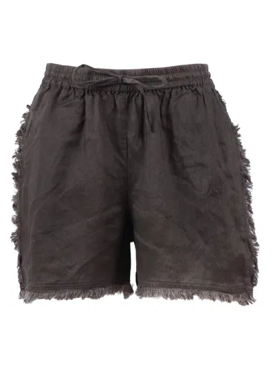 P.a.r.o.s.h Relaxed Frayed Linen Shorts In Black