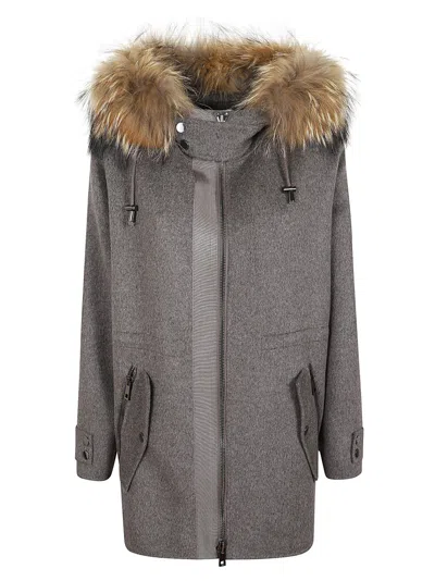 P.A.R.O.S.H P.A.R.O.S.H. RELAXED SILHOUETTE WOOL PARKA WITH FUR TRIM