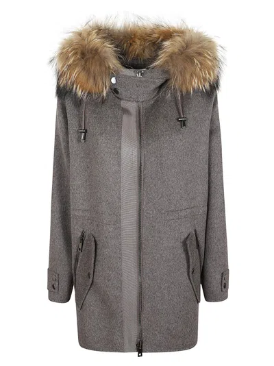 P.a.r.o.s.h Relaxed Silhouette Wool Parka With Fur Trim In Multi