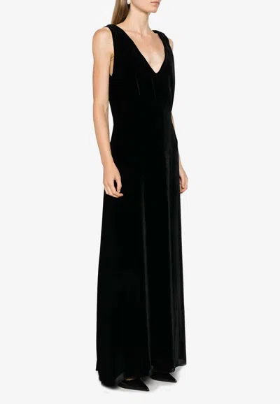 P.a.r.o.s.h Relur Maxi V-neck Velvet Dress In Black