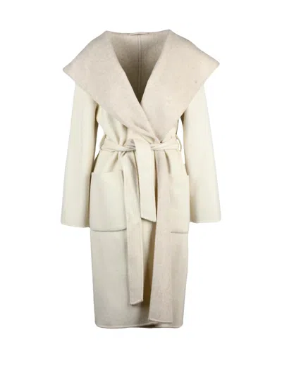 P.a.r.o.s.h Reversible Belted Coat With Oversized Collar And Textured Wool In Multi