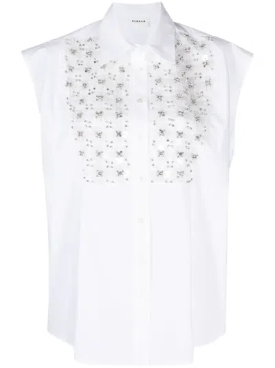 P.a.r.o.s.h Sequined Sleeveless Cotton Blouse In White