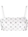 P.a.r.o.s.h Rhinestone-embellished Mesh Cropped Top In White