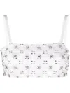 P.a.r.o.s.h Rhinestone-embellished Mesh Cropped Top In White
