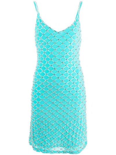 P.a.r.o.s.h Rhinestone-embellished Short Dress In Blau