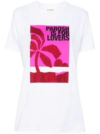 P.a.r.o.s.h Rhinestoned Cotton T-shirt In White