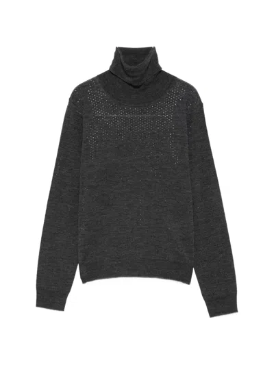P.a.r.o.s.h Rhinestone-embellished Roll-neck Top In Gray