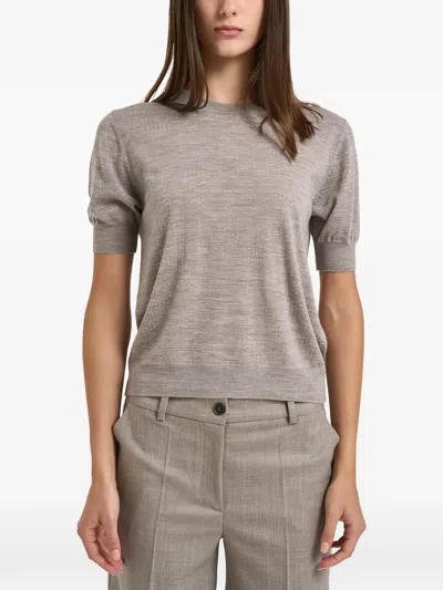 P.a.r.o.s.h Rhinestone-embellished Short-sleeve Sweater In Brown