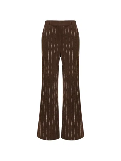 P.a.r.o.s.h Rhinestone-embellished Suede Flared Trousers In Brown