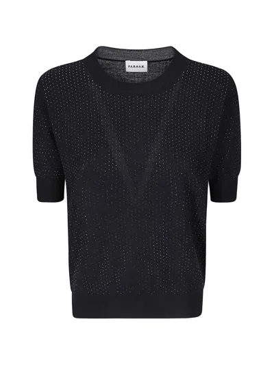 P.a.r.o.s.h Rhinestone-embellished Wool T-shirt In Black