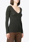 P.a.r.o.s.h Rib Knit V-neck Wool Sweater In Green