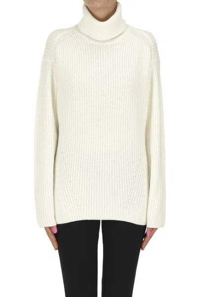 P.a.r.o.s.h Ribbed Cashmere Turleneck Pullover In White