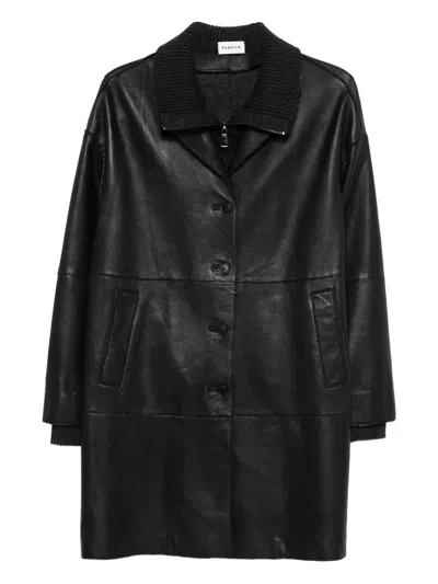 P.a.r.o.s.h Ribbed-collar Leather Coat In Black