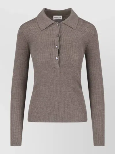 P.a.r.o.s.h Ribbed Collared Top Long Sleeves Buttons In Brown