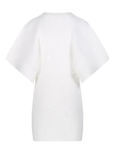 P.a.r.o.s.h Ribbed Flared-sleeve Mini Dress In White