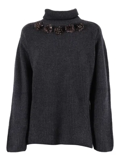 P.a.r.o.s.h Ribbed Knit Floral Sweater In Black