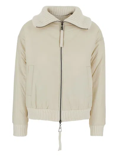 P.a.r.o.s.h Ribbed-knit Hooded Jacket In Neutral