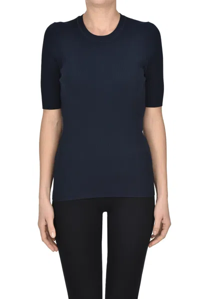 P.a.r.o.s.h Ribbed Short-sleeve T-shirt In Blue