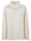 P.a.r.o.s.h Ribbed Knit Sweater With Floral Embroidery In White