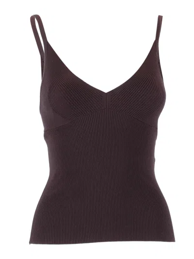 P.a.r.o.s.h Ribbed Knit V Neck Tank Top In Brown
