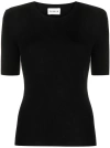 P.a.r.o.s.h Wool Crew Neck Top With Ribbed Texture In Black