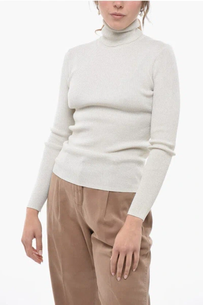 P.a.r.o.s.h Ribbed-knit Lurex Roll-neck Sweater In Fantasia Panna