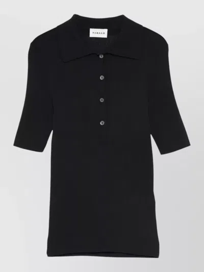 P.a.r.o.s.h Ribbed Polo Collar Top Short Sleeves In Black