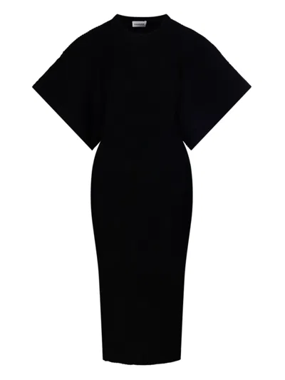P.a.r.o.s.h Ribbed Round-neck Midi Dress In Black