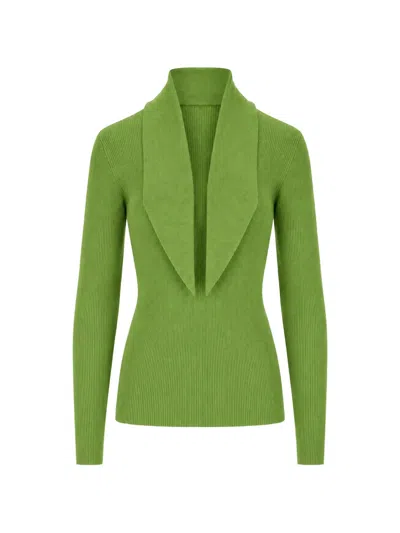 P.a.r.o.s.h Ribbed Shawl-lapel Sweater In Green
