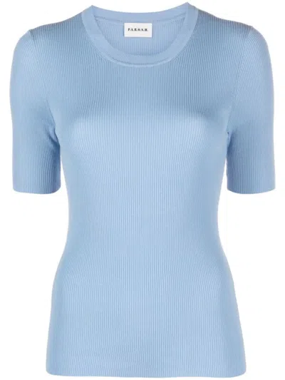 P.a.r.o.s.h . Ribbed Texture Short-sleeved Knit Top In Blue