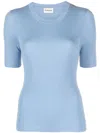 P.a.r.o.s.h . Ribbed Texture Short-sleeved Knit Top In Blue