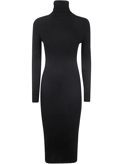 P.a.r.o.s.h Parosh Ribbed Turtle Neck Midi Dress With Porthole On Back In Black