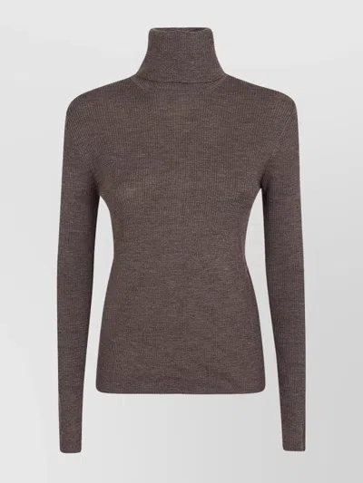 P.a.r.o.s.h Parosh Luxurious Wool Turtleneck Sweater With Ribbed Texture And Elegant Back Detail In Brown
