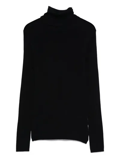 P.a.r.o.s.h Ribbed Turtleneck Top In Black