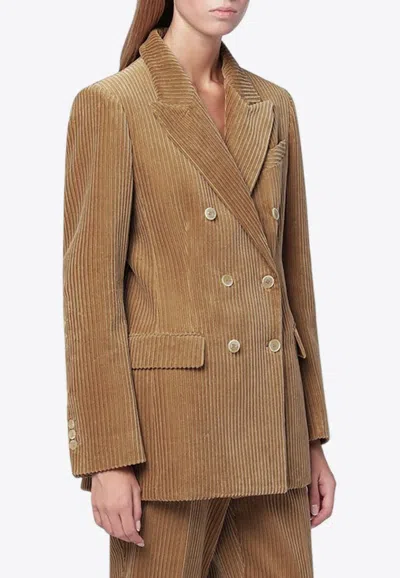 P.a.r.o.s.h Ribbed Velvet Double-breasted Blazer In Brown