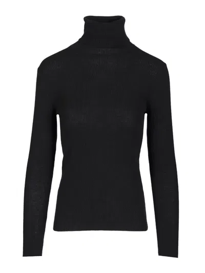 P.a.r.o.s.h Ribbed Wool Turtleneck Knitwear Blue In Black