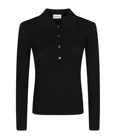 P.a.r.o.s.h Long Polo Neck Ribbed Wool Polo Shirt In Black